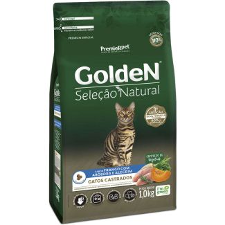 Ração Golden Seleção Natural Gatos Castrados Frango com Abóbora e Alecrim 1kg
