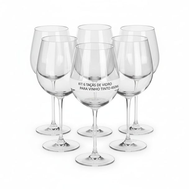 Kit 6 Taças de Vidro para Vinho Tinto 450ml