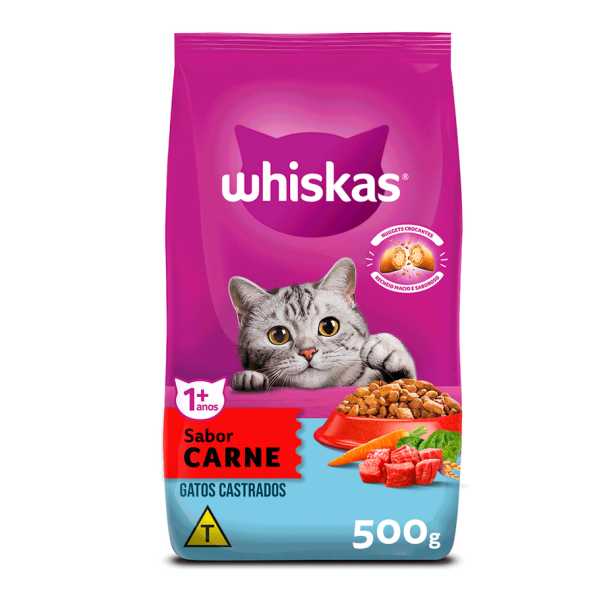 Ração Whiskas Gatos Adultos Castrados Carne 500 g